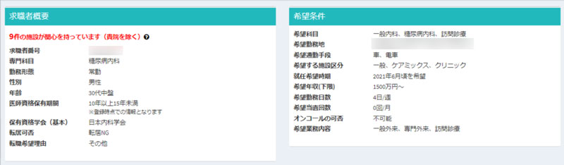 求職医師情報のイメージ