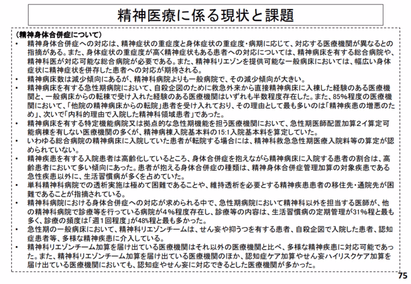 精神医療に係る現状と課題